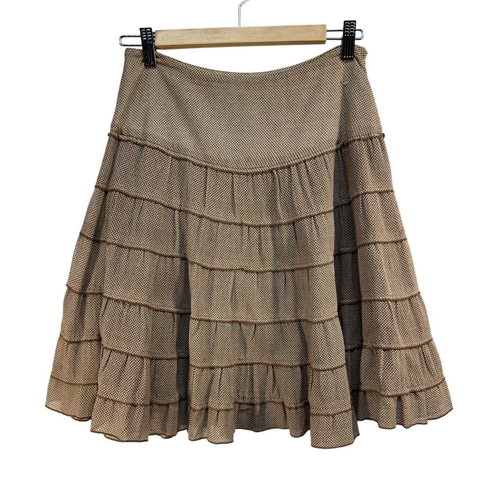 Tiered Beige Polka Dot A-Line Skirt